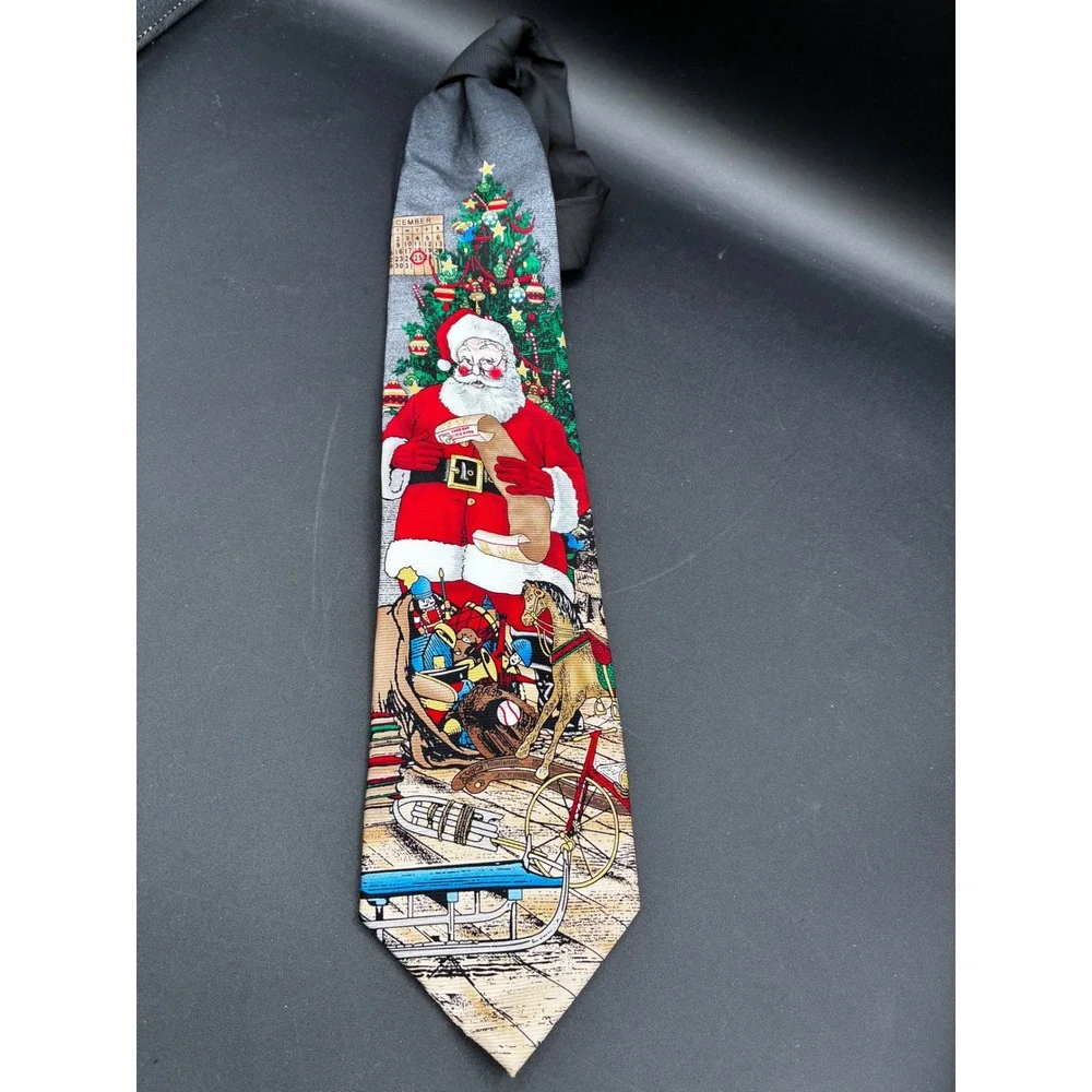 Meeting‎ Street Mens Silk Christmas Tie Santa Claus Sleigh Holiday Festive Red